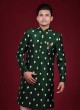 Designer Thread Work Indowestern In Green Color