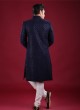 Navy Blue Thread Work Indowestern For Mens