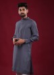 Satin Silk Kurta Pajama In Grey Color