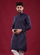 Cotton Silk Kurta Pajama In Navy Blue Color