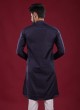 Cotton Silk Kurta Pajama In Navy Blue Color