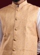 Brocade Silk Nehru Jacket In Yellow