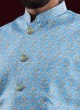 Light Blue Brocade Silk Nehru Jacket