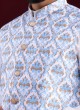 Brocade Silk Printed Nehru Jacket In Light Blue Color