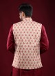 Brocade Silk Printed Nehru Jacket For Men