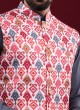 White Nehru Jacket With Multi Color Print