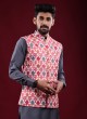 White Nehru Jacket With Multi Color Print