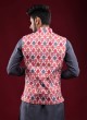 White Nehru Jacket With Multi Color Print