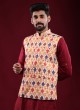 Off White Multi Color Print Nehru Jacket For Wedding