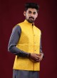 Raw Silk Thread Work Nehru Jacket In Yellow Color