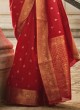 Red Weaving Handloom Silk Festive Saree