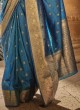 Exquisite Peacock Blue Handloom Silk Trendy Saree