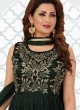 Georgette Anarkali Suit In Bottle Green Color