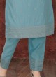 Cotton Silk Pant Style Suit In Light Blue Color