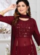 Stylish Mirror Work Palazzo Suit In Maroon Color