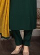 Cotton Silk Pant Style Suit In Bottle Green Color