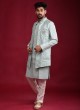 Silk Nehru Jacket Suit In Pista Green Color