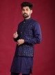 Cotton Silk Sequins Work Navy Blue Nehru Jacket Suit