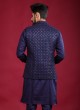 Cotton Silk Sequins Work Navy Blue Nehru Jacket Suit