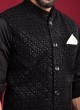 Sequins Work Black Nehru Jacket Suit