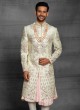 Wedding Wear Anarkali Sherwani In Cream Color