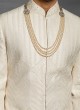 Thread Work Off White Sherwani For Men