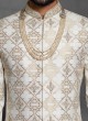 Jacquard Silk Off White Sherwani For Wedding