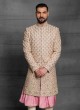 Designer Raw Silk Anarkali Groom Sherwani