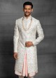 Groom Anarkali Sherwani In White Color