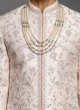 Raw Silk Sherwani In Light Peach Color