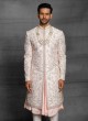 Raw Silk Sherwani In Light Peach Color