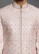 Wedding Raw Silk Anarkali Sherwani In Light Pink