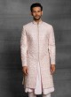 Wedding Raw Silk Anarkali Sherwani In Light Pink