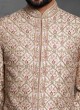 Zari Work Golden Cream Color Anarkali Sherwani