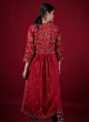 Raw Silk Resham Work Pants Suit In Red