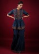 Navy Blue Wedding Sharara Suit With Resham Work