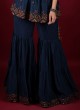 Navy Blue Wedding Sharara Suit With Resham Work