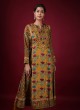 Printed Pants Style Suit In Mustard Yellow Color