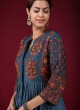 Raw Silk Salwar Kameez In Rama Blue Color