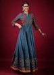 Raw Silk Salwar Kameez In Rama Blue Color