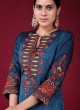 Resham Work Salwar Kameez In Rama Blue Color