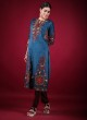 Resham Work Salwar Kameez In Rama Blue Color