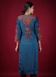 Resham Work Salwar Kameez In Rama Blue Color