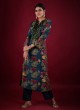 Floral Print Raw Silk Salwar Kameez In Rama Blue