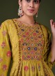 Printed Mehndi Green Salwar Kameez In Raw Silk