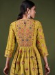 Printed Mehndi Green Salwar Kameez In Raw Silk