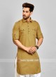 Cotton Pathani Suit In Mustard Yellow Color