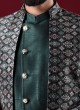 Printed Jacket Style Indowestern In Green color