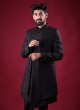 Sequins Work Jacket Style Indowestern In Black Color
