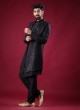 Sequins Work Jacket Style Indowestern In Black Color